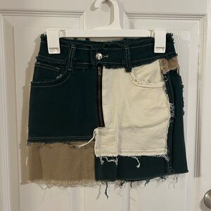 Patchwork Mini Skirt in Green and Beige